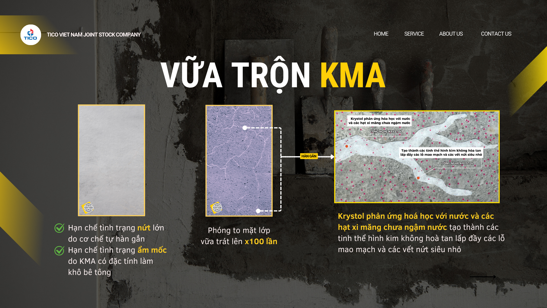 Tinh thể thẩm thấu Krystol Mortar Admixture (KMA) 6 Vữa trát trộn tinh thể thẩm thấu KMA