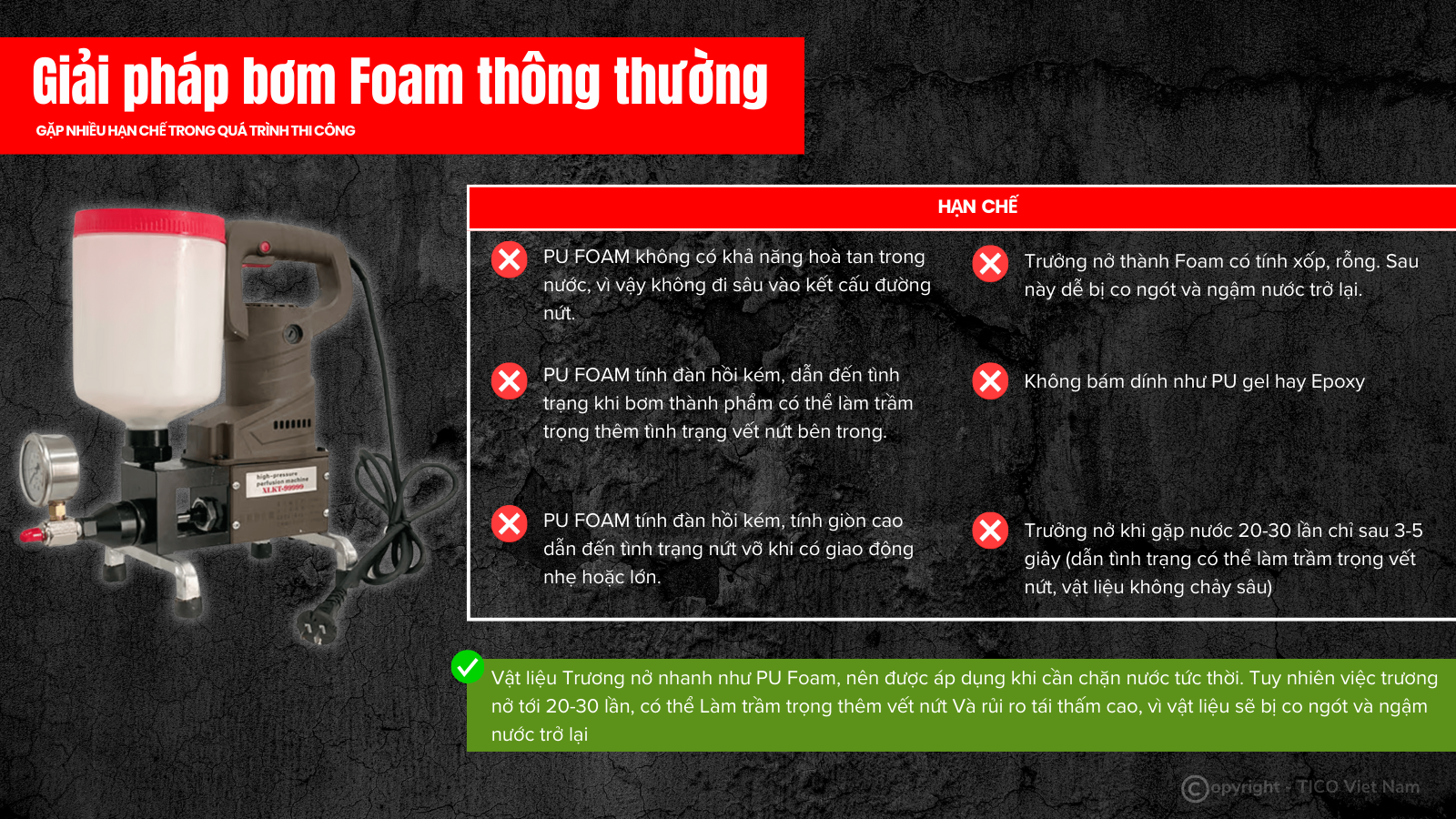 Bơm PU FOAM vẫn tái thấm? Giải pháp nào cho xử lý thấm đường nứt? 1 Nguyên nhân bơm Pu Foam vẫn tái thấm